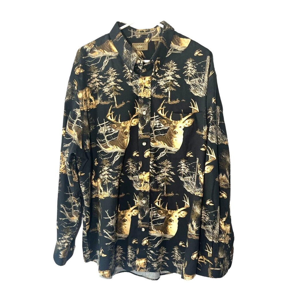 Natural Issue Men's Long Sleeve Button Up Shirt Deer‎ Outdoor Theme XXL